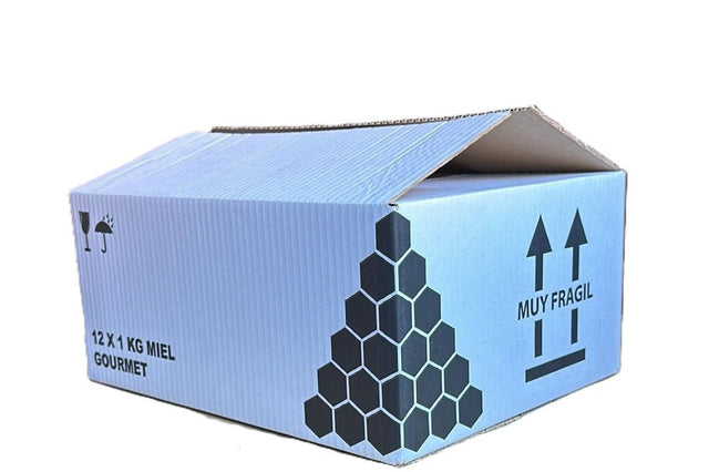 Caja de cartón 12 tarro de cristal Apiari 1kg