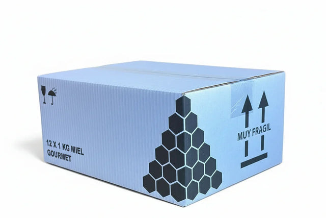 Caja de cartón 12 tarro de cristal Apiari 1kg