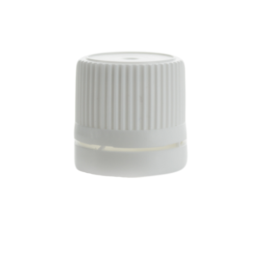 Tapón DIN18 a rosca blanco collar estriado PP con precinto de seguridad