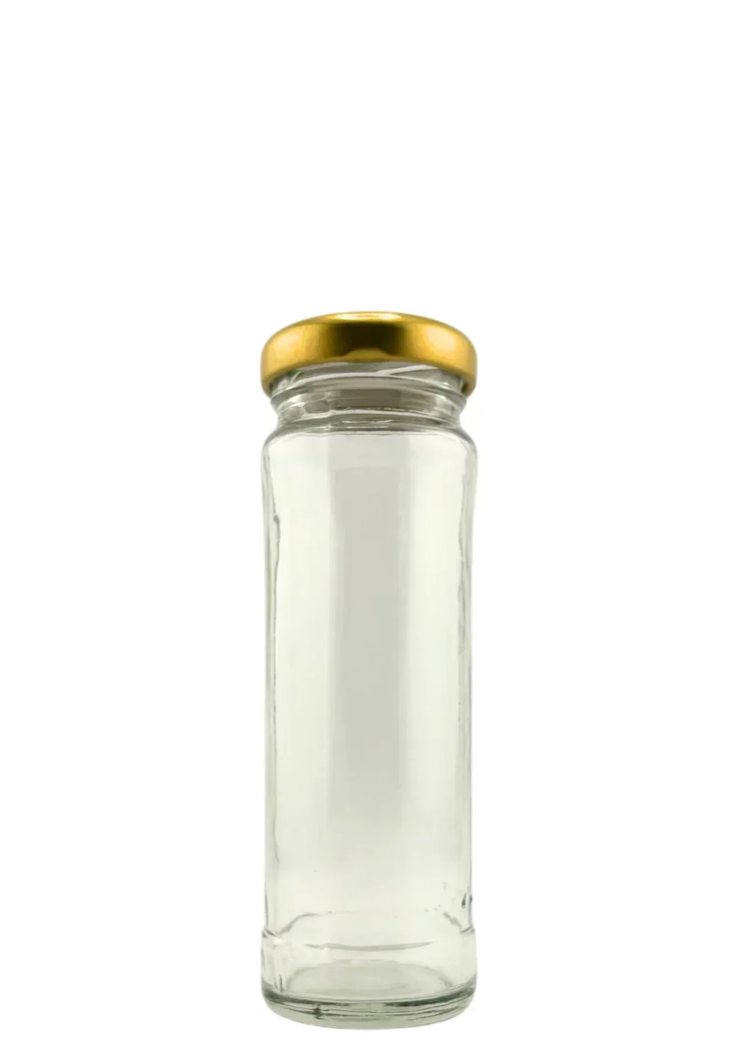 Tarro de vidrio cilíndrico de 3.5 litros con tapa dorada para envases y conservas.
