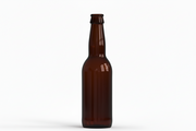 Amber glass long neck bottle 33cl for beverages, isolated on white background