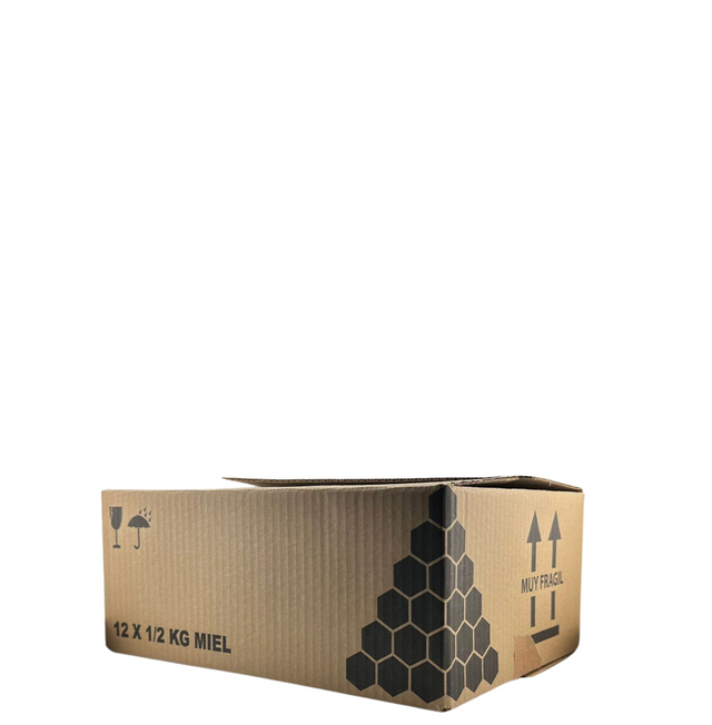 Caja de cartón 12 tarros Miel 1/2 kg