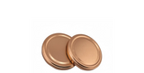 Copper twist-off jar lids, round metal caps for glass containers, on white background